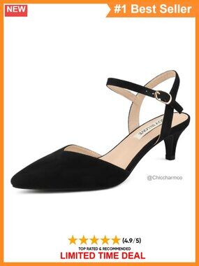 Kitten Heel Pointed Toe Pumps Faux Suede Ankle Strap Dress Shoes